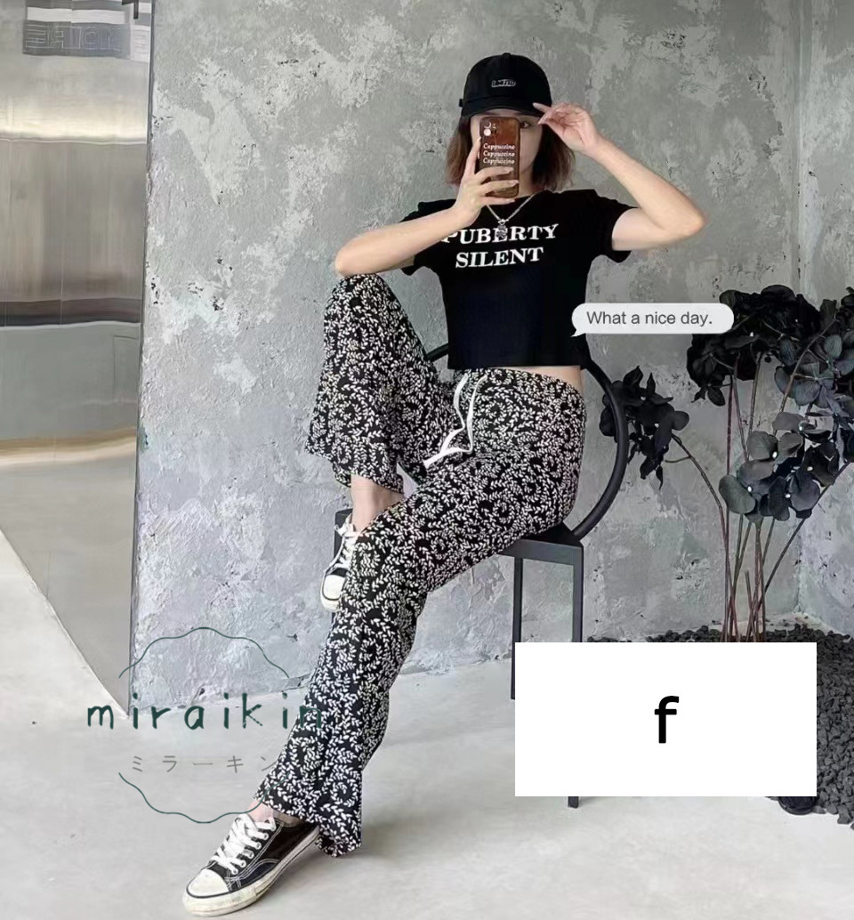 ワイドパンツ プリントイージーパンツ 柄パンツ 総柄 リラックスパンツ レディース ストレート カジュアル 接触冷感 夏用 ロング丈 ひんやり 薄手 涼しい 