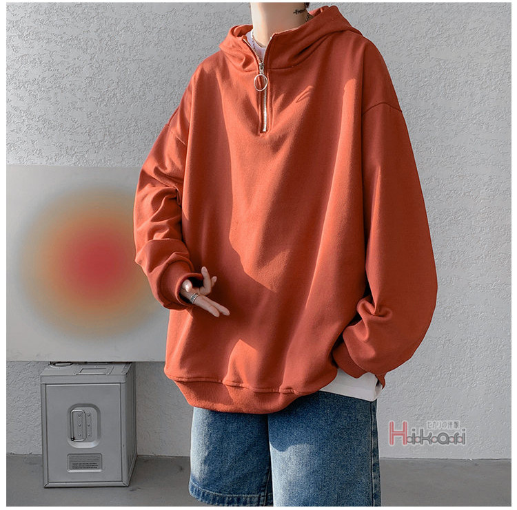 ハーフジップ メンズ 長袖 ハイネック プルオーバー無地 スウェットトップス ハイネック フーディー 