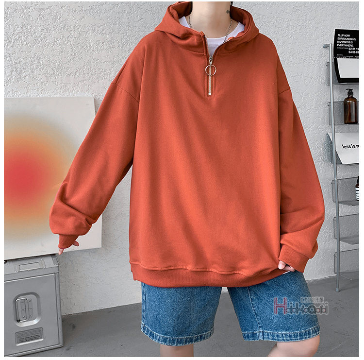 ハーフジップ メンズ 長袖 ハイネック プルオーバー無地 スウェットトップス ハイネック フーディー 