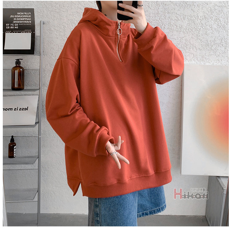 ハーフジップ メンズ 長袖 ハイネック プルオーバー無地 スウェットトップス ハイネック フーディー 