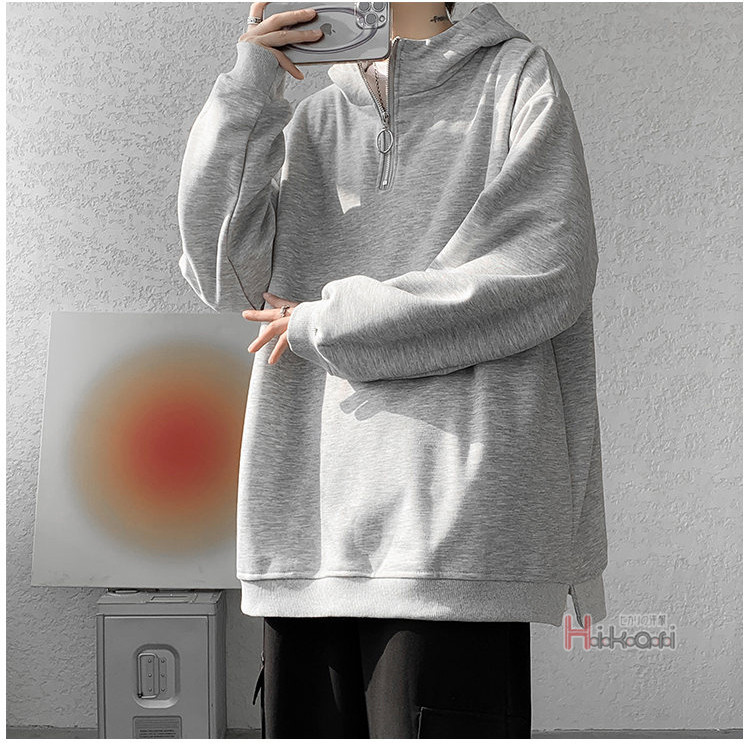 ハーフジップ メンズ 長袖 ハイネック プルオーバー無地 スウェットトップス ハイネック フーディー 
