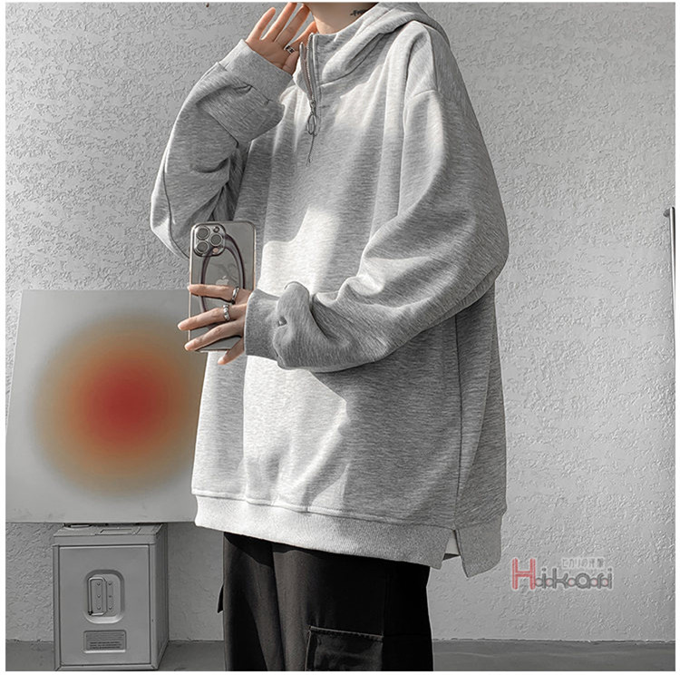 ハーフジップ メンズ 長袖 ハイネック プルオーバー無地 スウェットトップス ハイネック フーディー 