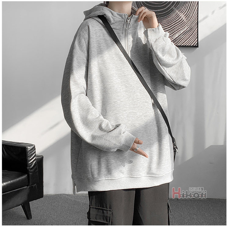 ハーフジップ メンズ 長袖 ハイネック プルオーバー無地 スウェットトップス ハイネック フーディー 
