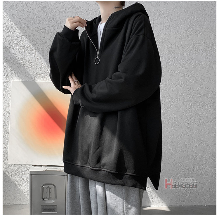 ハーフジップ メンズ 長袖 ハイネック プルオーバー無地 スウェットトップス ハイネック フーディー 