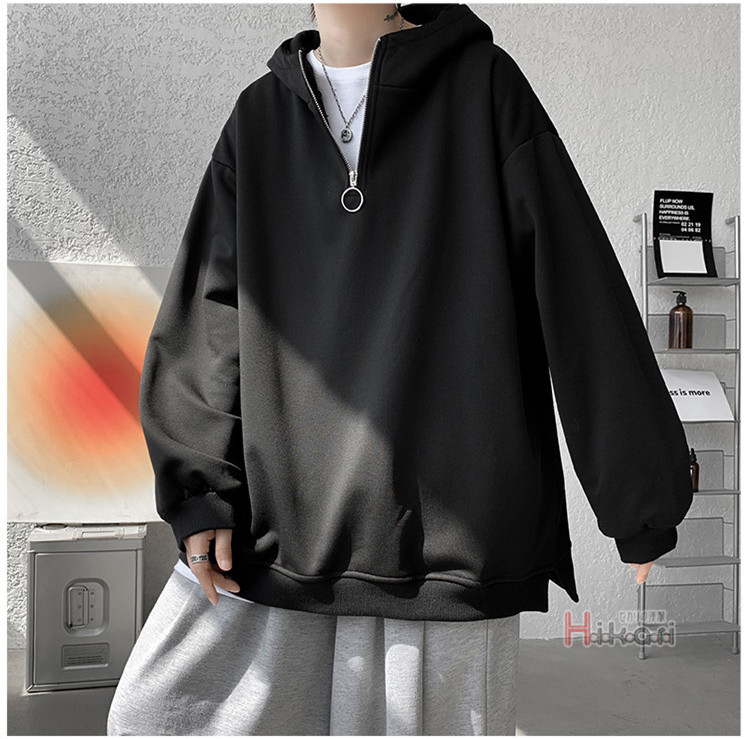 ハーフジップ メンズ 長袖 ハイネック プルオーバー無地 スウェットトップス ハイネック フーディー 