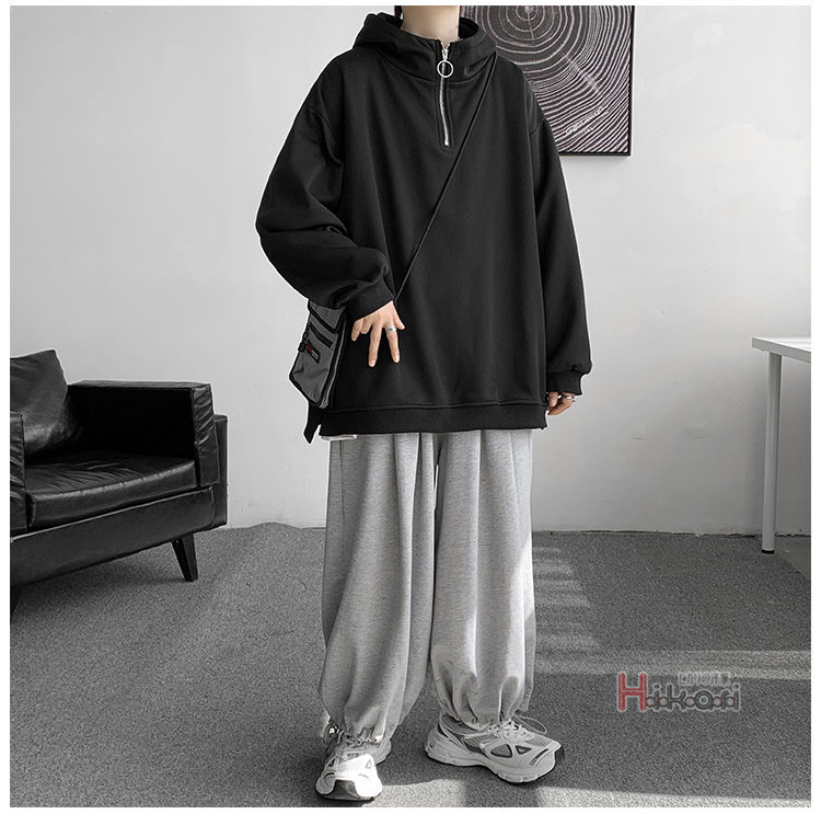 ハーフジップ メンズ 長袖 ハイネック プルオーバー無地 スウェットトップス ハイネック フーディー 