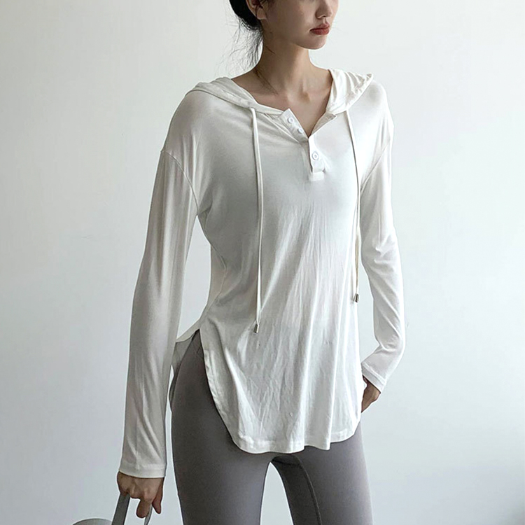 スポーツウェア レディース Tシャツ 長袖 ロンＴ フード付き ジム ゆったり 無地 フィットネス 薄手 長め ヨガ フーディー ロング丈 スポーツ 