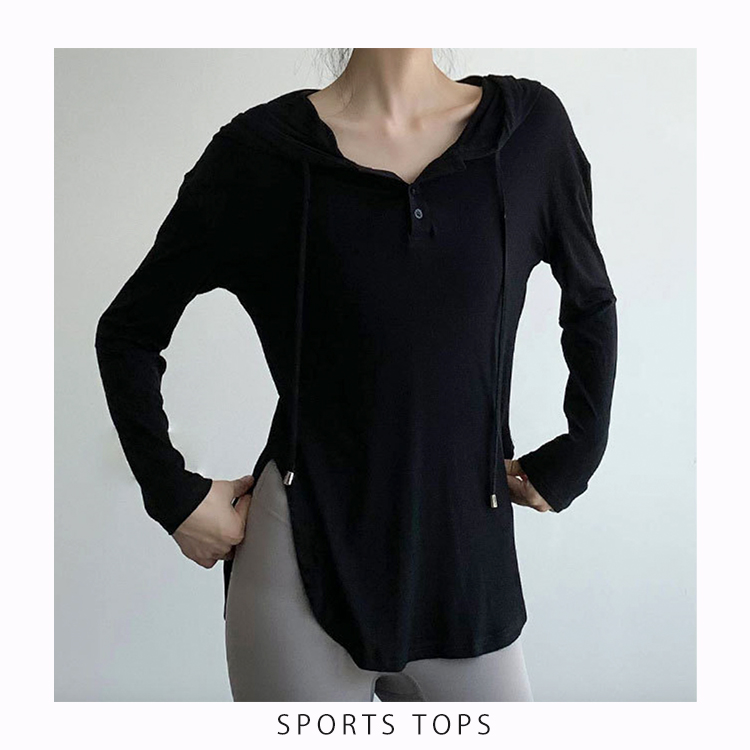スポーツウェア レディース Tシャツ 長袖 ロンＴ フード付き ジム ゆったり 無地 フィットネス 薄手 長め ヨガ フーディー ロング丈 スポーツ 