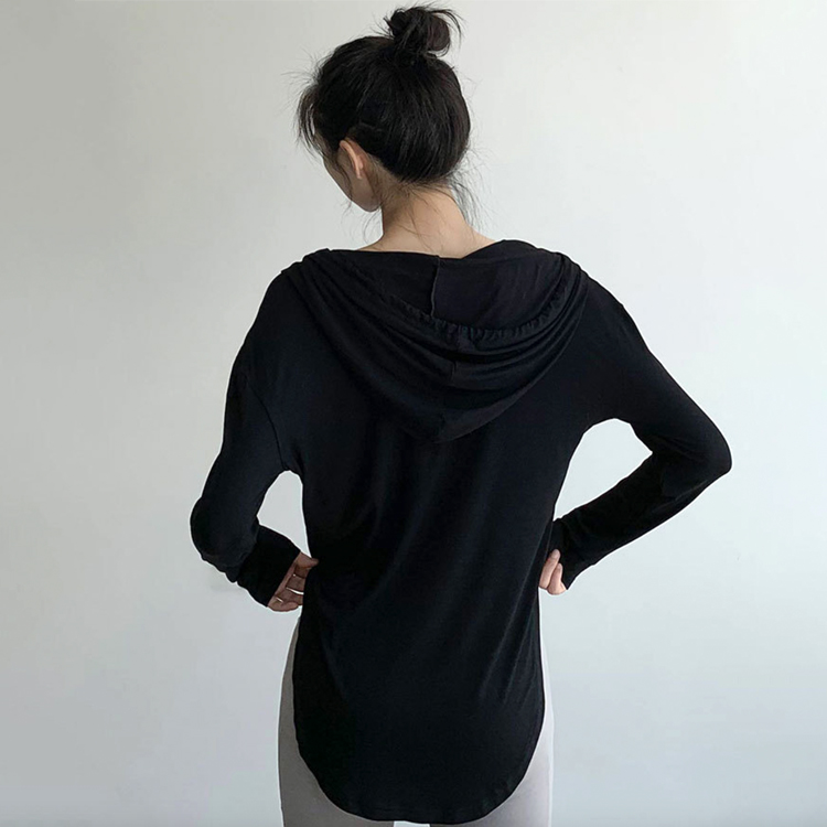スポーツウェア レディース Tシャツ 長袖 ロンＴ フード付き ジム ゆったり 無地 フィットネス 薄手 長め ヨガ フーディー ロング丈 スポーツ 