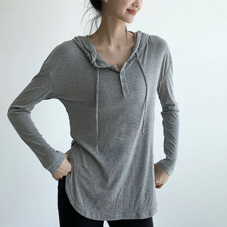 スポーツウェア レディース Tシャツ 長袖 ロンＴ フード付き ジム ゆったり 無地 フィットネス 薄手 長め ヨガ フーディー ロング丈 スポーツ 