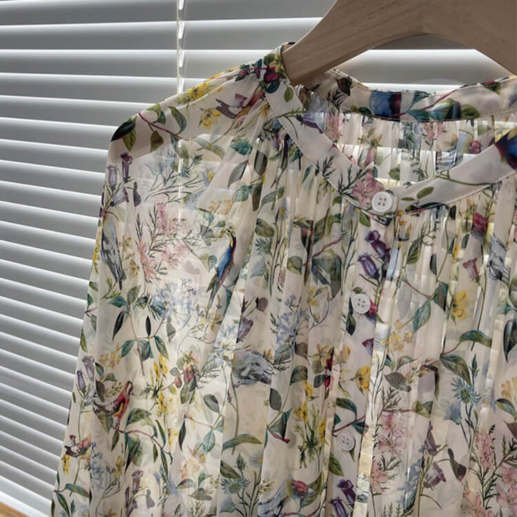 ブラウス レディース 韓国 長袖 トップス 花柄 ボタニカル バルーンスリーブ ギャザー レトロ ボヘミアン シフォン ノーおしゃれ 