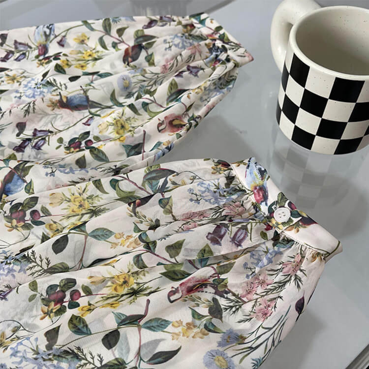 ブラウス レディース 韓国 長袖 トップス 花柄 ボタニカル バルーンスリーブ ギャザー レトロ ボヘミアン シフォン ノーおしゃれ 