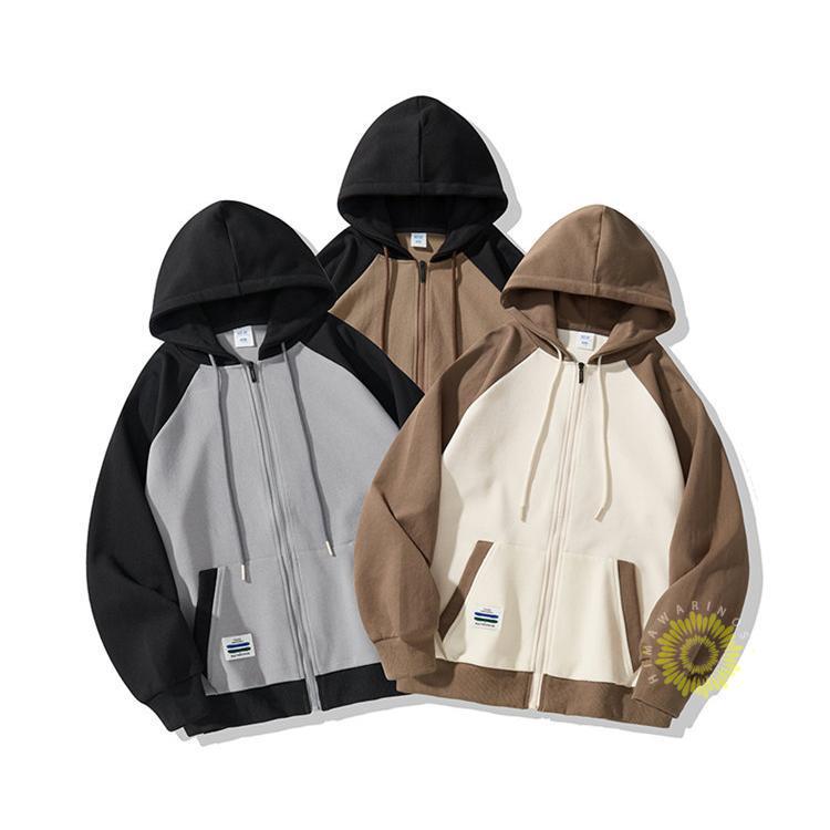 ジップメンズ 長袖 秋服 秋物 スウェット切り替え フード付き おしゃれ カジュアル トップス 