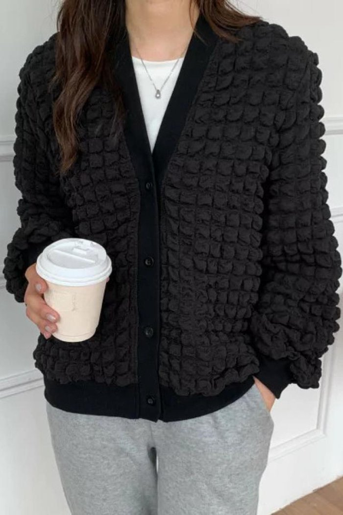 ジャケット レディース Vネック コート アウター ショート丈 ゆったり ぽこぽこ シャーリング カジュアル 秋服 ポコポコ フォーマル 