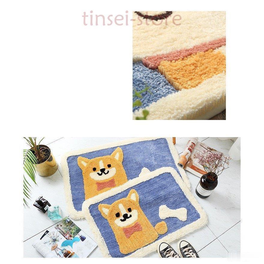 ラグマット 50*80CM絨毯 柴犬柄 カーペット リビング対応 シーズン リビング対応 滑り止め おしゃれ 北欧家具 厚手 洗える 