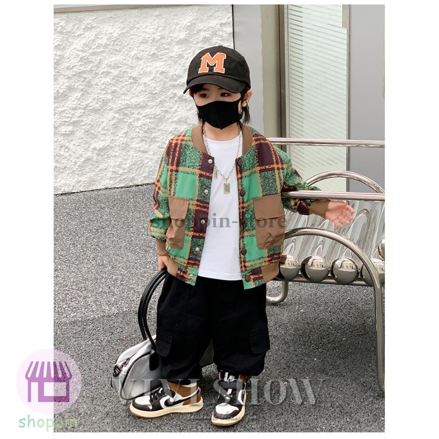 キッズ アウター 長袖 トップス ジャンパー シンプル 動きやすい 着やすい チェック ゆったり カジュアル おしゃれ あわせやすい ポケット 