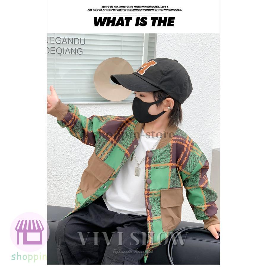 キッズ アウター 長袖 トップス ジャンパー シンプル 動きやすい 着やすい チェック ゆったり カジュアル おしゃれ あわせやすい ポケット 