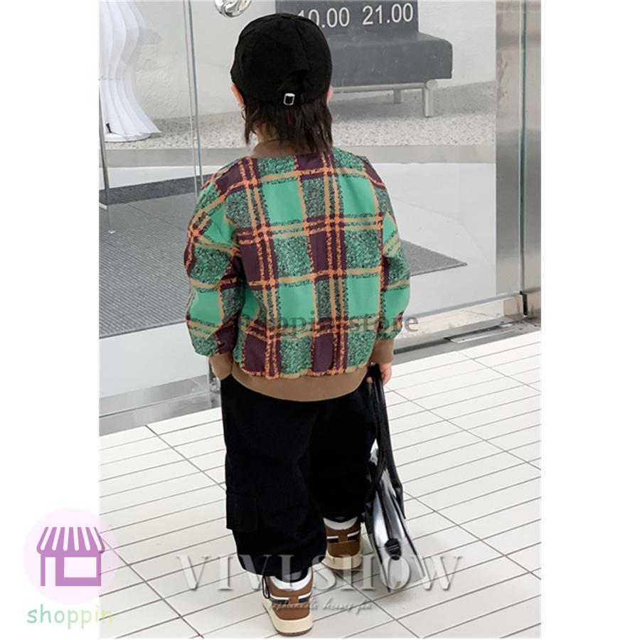 キッズ アウター 長袖 トップス ジャンパー シンプル 動きやすい 着やすい チェック ゆったり カジュアル おしゃれ あわせやすい ポケット 