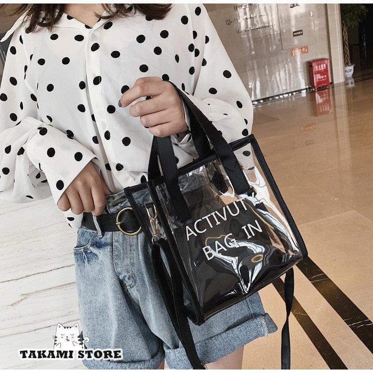 クリアバッグ 透明 ポーチ付き トートバッグ ハンドバッグ 肩がけバッグ おしゃれ 大容量 防水 ビニールバッグ 透明バッグ ショルダーバッグ 