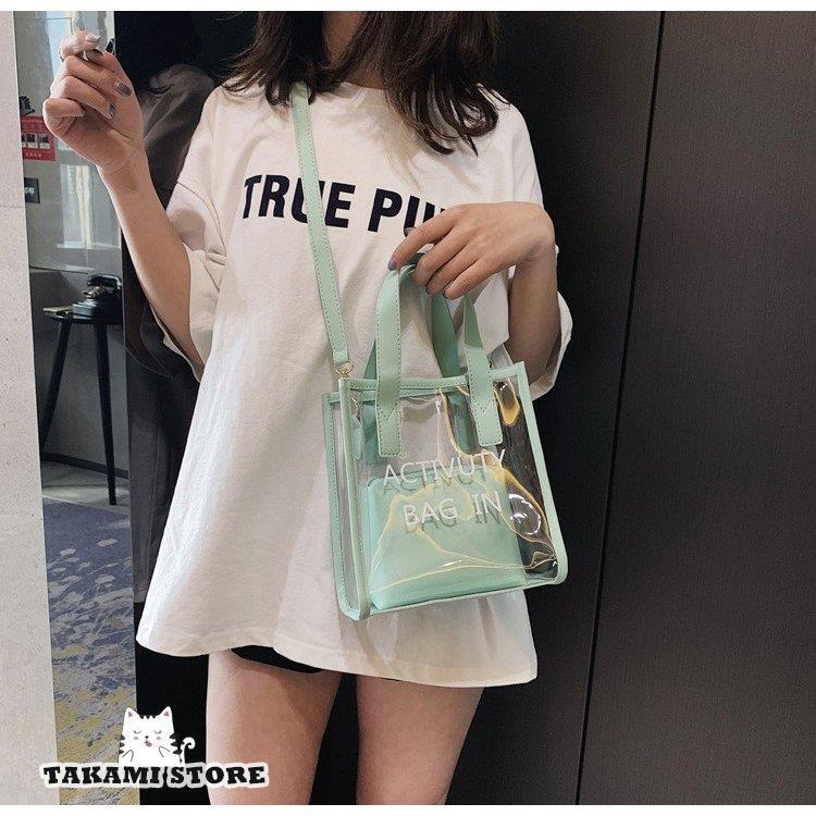 クリアバッグ 透明 ポーチ付き トートバッグ ハンドバッグ 肩がけバッグ おしゃれ 大容量 防水 ビニールバッグ 透明バッグ ショルダーバッグ 