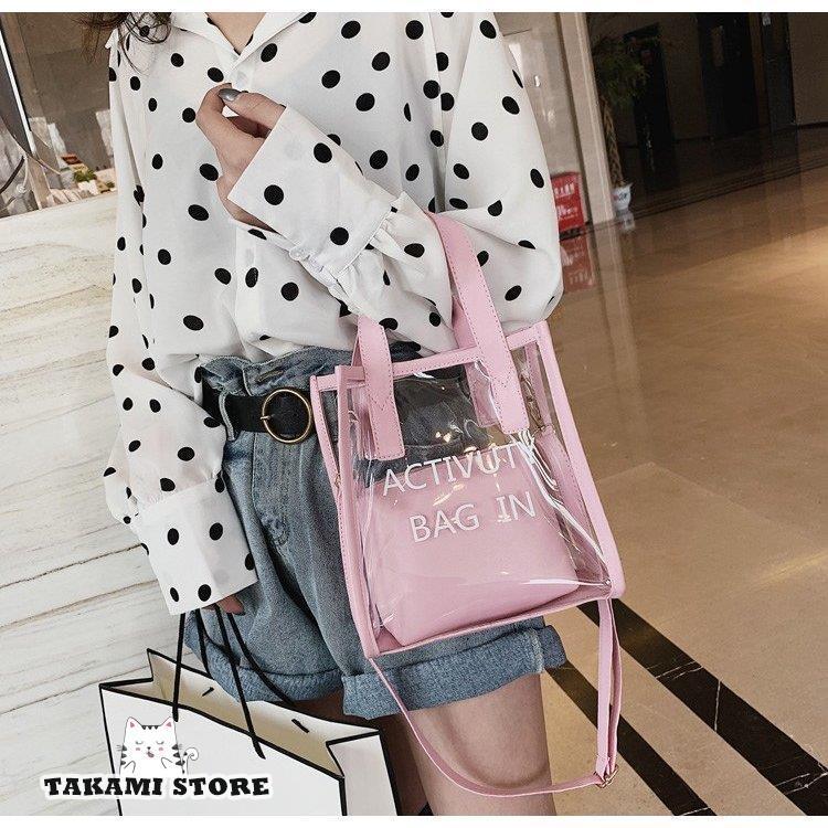 クリアバッグ 透明 ポーチ付き トートバッグ ハンドバッグ 肩がけバッグ おしゃれ 大容量 防水 ビニールバッグ 透明バッグ ショルダーバッグ 