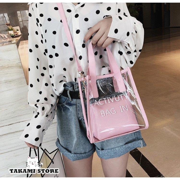 クリアバッグ 透明 ポーチ付き トートバッグ ハンドバッグ 肩がけバッグ おしゃれ 大容量 防水 ビニールバッグ 透明バッグ ショルダーバッグ 