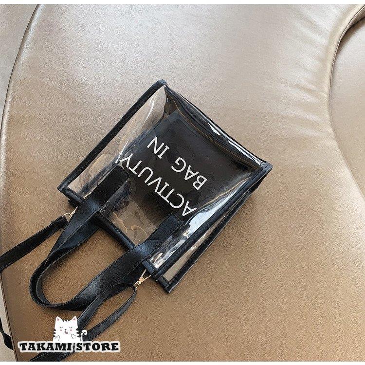 クリアバッグ 透明 ポーチ付き トートバッグ ハンドバッグ 肩がけバッグ おしゃれ 大容量 防水 ビニールバッグ 透明バッグ ショルダーバッグ 