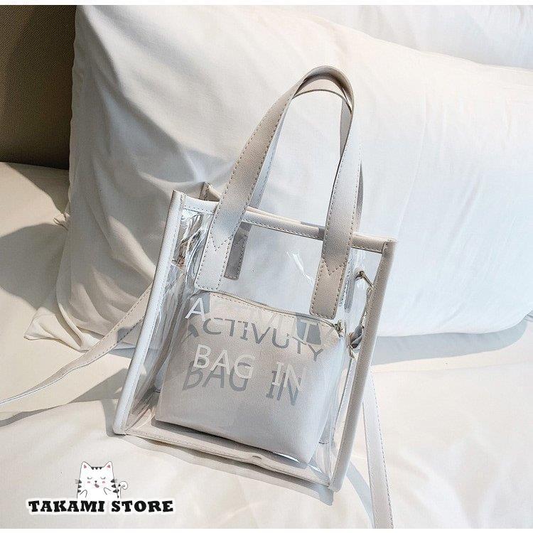 クリアバッグ 透明 ポーチ付き トートバッグ ハンドバッグ 肩がけバッグ おしゃれ 大容量 防水 ビニールバッグ 透明バッグ ショルダーバッグ 