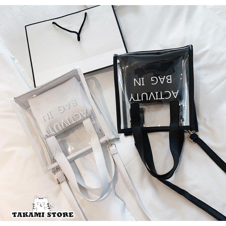 クリアバッグ 透明 ポーチ付き トートバッグ ハンドバッグ 肩がけバッグ おしゃれ 大容量 防水 ビニールバッグ 透明バッグ ショルダーバッグ 
