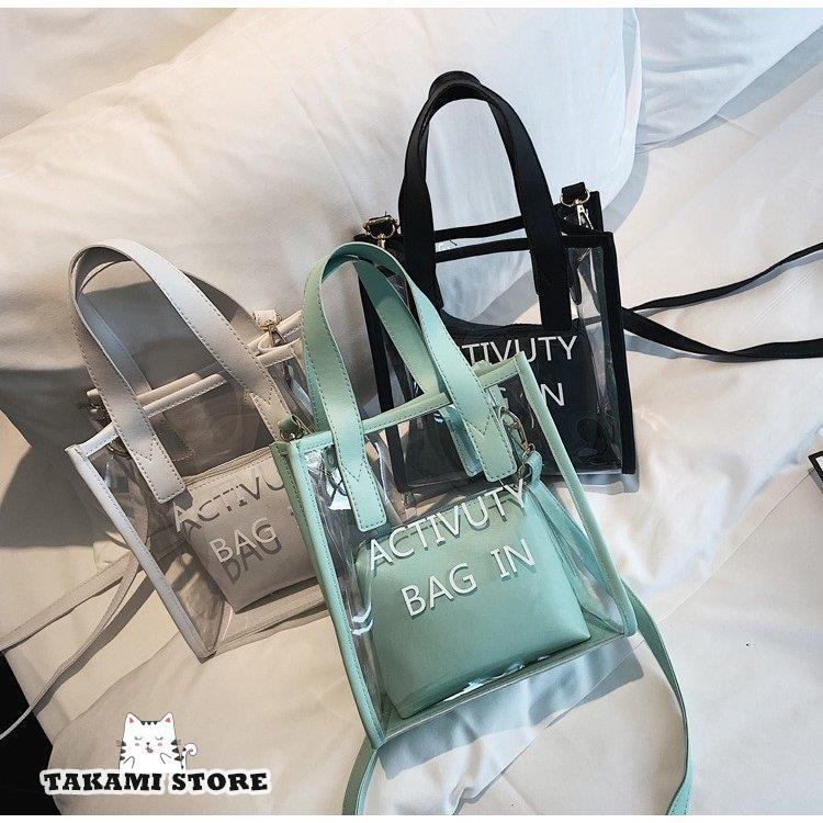クリアバッグ 透明 ポーチ付き トートバッグ ハンドバッグ 肩がけバッグ おしゃれ 大容量 防水 ビニールバッグ 透明バッグ ショルダーバッグ 