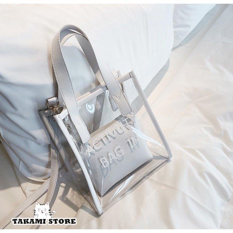 クリアバッグ 透明 ポーチ付き トートバッグ ハンドバッグ 肩がけバッグ おしゃれ 大容量 防水 ビニールバッグ 透明バッグ ショルダーバッグ 