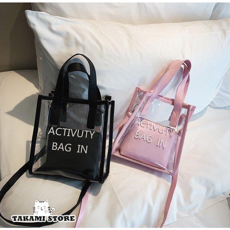 クリアバッグ 透明 ポーチ付き トートバッグ ハンドバッグ 肩がけバッグ おしゃれ 大容量 防水 ビニールバッグ 透明バッグ ショルダーバッグ 