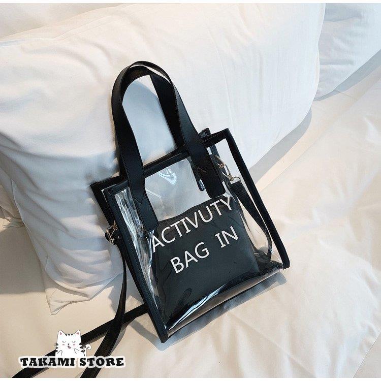 クリアバッグ 透明 ポーチ付き トートバッグ ハンドバッグ 肩がけバッグ おしゃれ 大容量 防水 ビニールバッグ 透明バッグ ショルダーバッグ 
