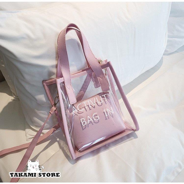 クリアバッグ 透明 ポーチ付き トートバッグ ハンドバッグ 肩がけバッグ おしゃれ 大容量 防水 ビニールバッグ 透明バッグ ショルダーバッグ 