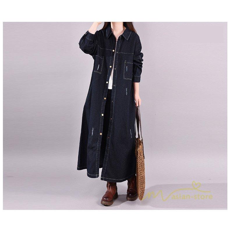 デニムワンピース シャツワンピース ジーンズ ロング丈 ワンピース レディース 秋服 20代30代40代50代 トレンド ジーンズ デニムシャツ 着痩せ カーディガン 