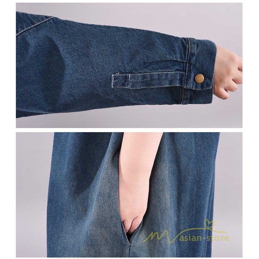 デニムワンピース シャツワンピース ジーンズ ロング丈 ワンピース レディース 秋服 20代30代40代50代 トレンド ジーンズ デニムシャツ 着痩せ カーディガン 