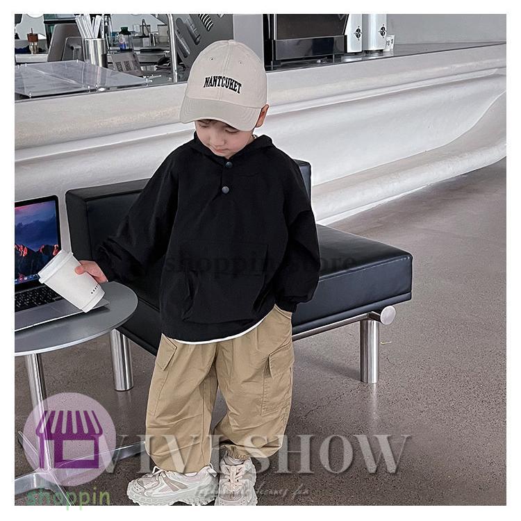 キッズ アウター 長袖 トップス フードつき プルオーバー ポケット カジュアル 動きやすい シンプル ノー あわせやすい 着やすい 