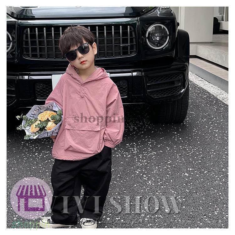 キッズ アウター 長袖 トップス フードつき プルオーバー ポケット カジュアル 動きやすい シンプル ノー あわせやすい 着やすい 