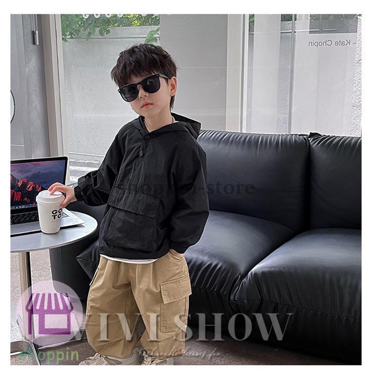 キッズ アウター 長袖 トップス フードつき プルオーバー ポケット カジュアル 動きやすい シンプル ノー あわせやすい 着やすい 