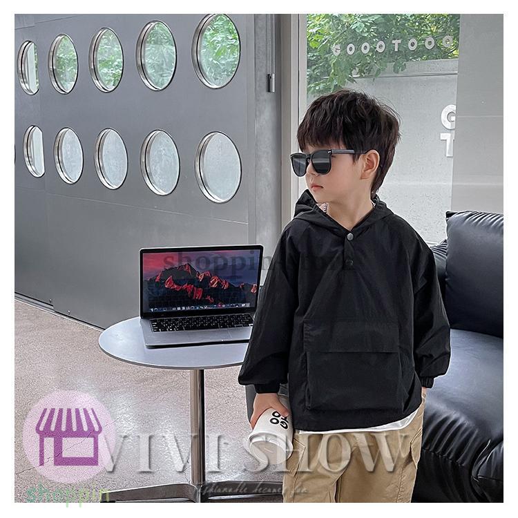 キッズ アウター 長袖 トップス フードつき プルオーバー ポケット カジュアル 動きやすい シンプル ノー あわせやすい 着やすい 