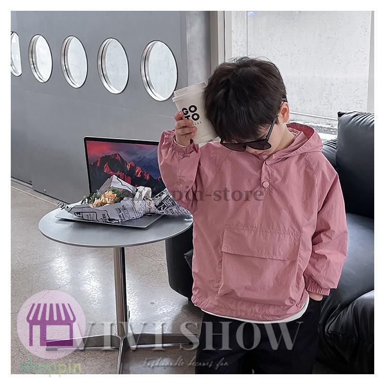 キッズ アウター 長袖 トップス フードつき プルオーバー ポケット カジュアル 動きやすい シンプル ノー あわせやすい 着やすい 