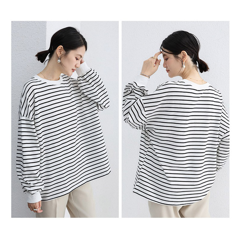 トレーナー レディース ゆったり スウェット カットソー 長袖 可愛い ビッグシルエット プルオーバー おしゃれ Tシャツ ストライプ 大きいサイズ カジュアル 