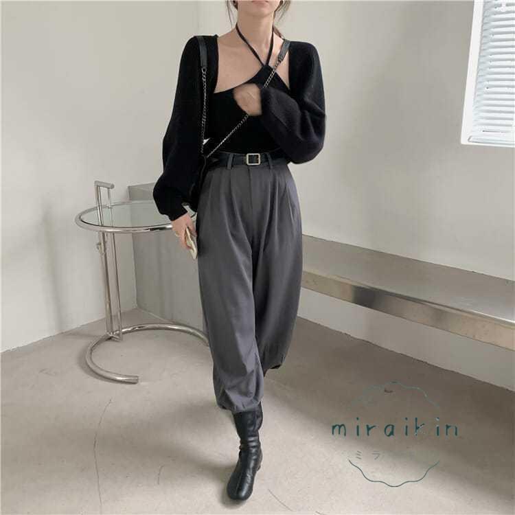 ボレロニットカーディガン クロップド丈 秋 レディース 大人カジュアル 長袖ショート丈カーデ ドロップショルダー 前開きニットトップス 羽織り 韓国 