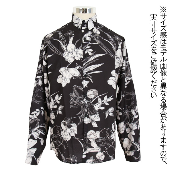 あり 柄シャツ ボタニカル柄 長袖シャツ 和風 レトロ シャツ 花柄 衣装 韓国ファッション 大きいサイズ秋服 トップス ダンス 黒 セピアブラック 