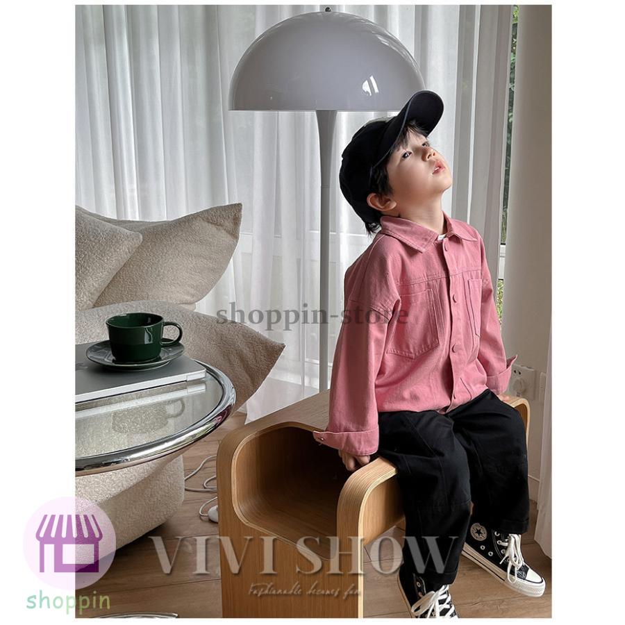 キッズ シャツ 長袖 トップス アウター スナップボタン 着やすい おしゃれ あわせやすい かわいい ゆったり ノーカジュアルシャツ 動きやすい シンプル 