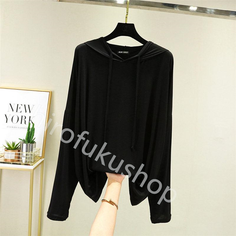 フード付き Tシャツ カットソー レディース 長袖 薄手 ゆったり トップス 春秋 ルームウエア モダール Tシャツ 長袖Tシャツ 柔らかい 