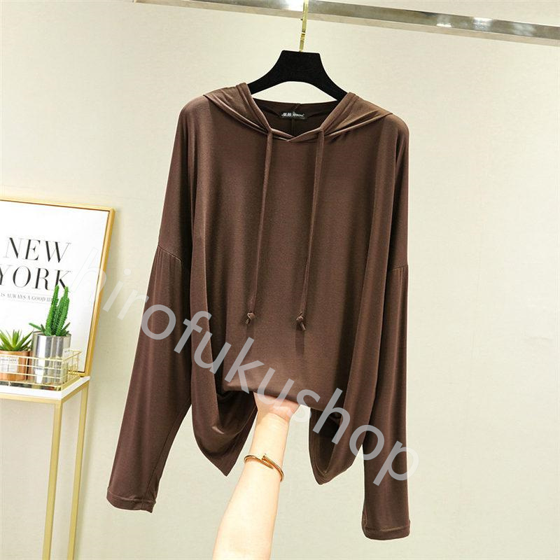 フード付き Tシャツ カットソー レディース 長袖 薄手 ゆったり トップス 春秋 ルームウエア モダール Tシャツ 長袖Tシャツ 柔らかい 