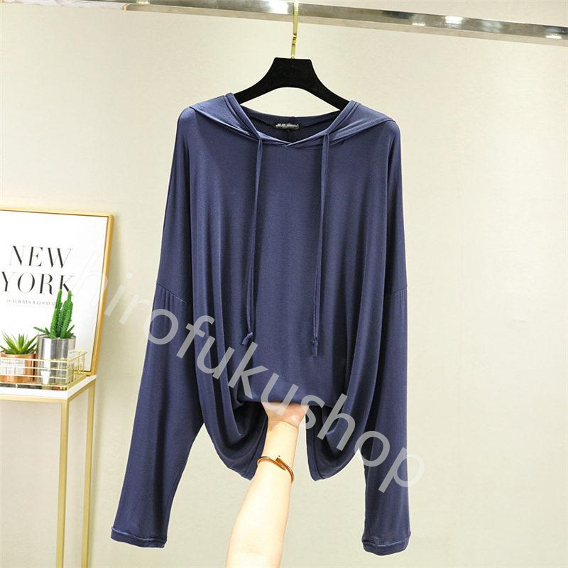 フード付き Tシャツ カットソー レディース 長袖 薄手 ゆったり トップス 春秋 ルームウエア モダール Tシャツ 長袖Tシャツ 柔らかい 