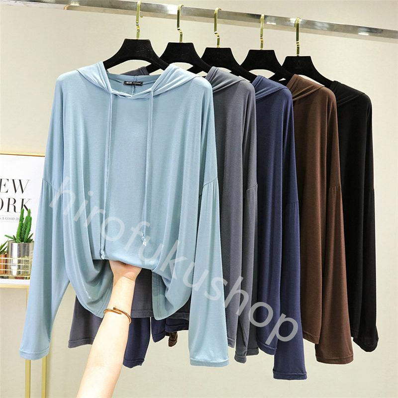 フード付き Tシャツ カットソー レディース 長袖 薄手 ゆったり トップス 春秋 ルームウエア モダール Tシャツ 長袖Tシャツ 柔らかい 