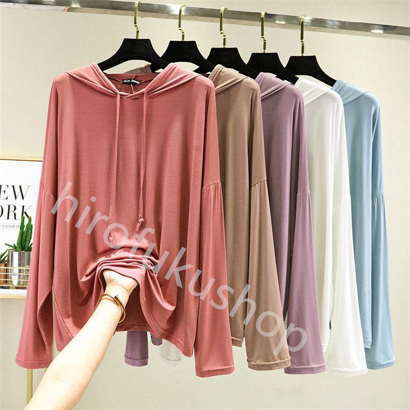フード付き Tシャツ カットソー レディース 長袖 薄手 ゆったり トップス 春秋 ルームウエア モダール Tシャツ 長袖Tシャツ 柔らかい 